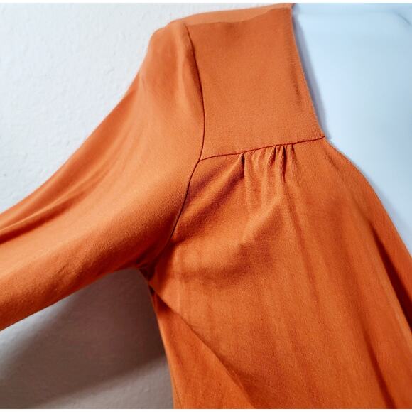 Michael Kors Persimmon Orange Crisscross  Pleated Bodice Top Medium Lightweight - Picture 5 of 7